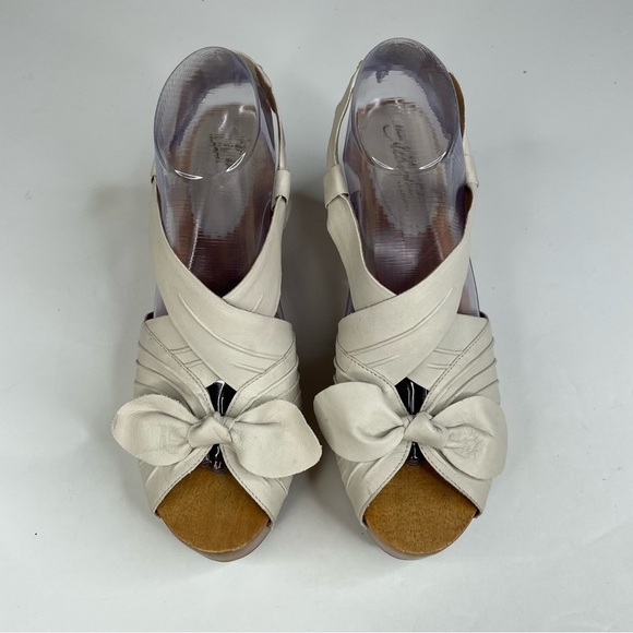 Anthropologie Miss Albright Leather Bow Wooden Heel Sandals Size 9.5 - Picture 2 of 10
